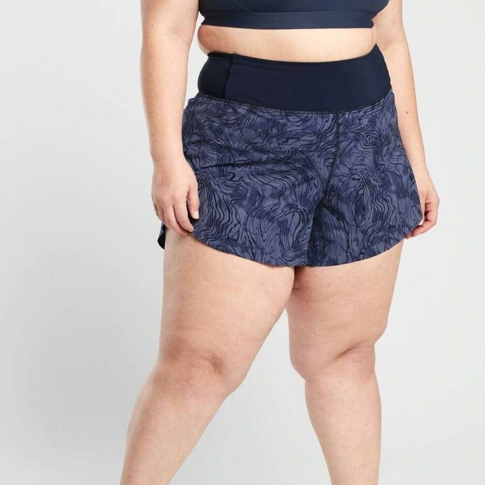 ATHLETA Run With It Printed Shorts Blue Swirl 3X